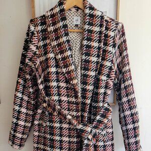 Cabi Noble Plaid Regency Belted Coat with Fringe Size M